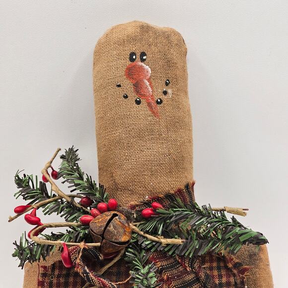 Rustic Snowman w Garland-Cozy Farmhouse Christmas Decor-Primitive Holiday Charm - Picture 2 of 6